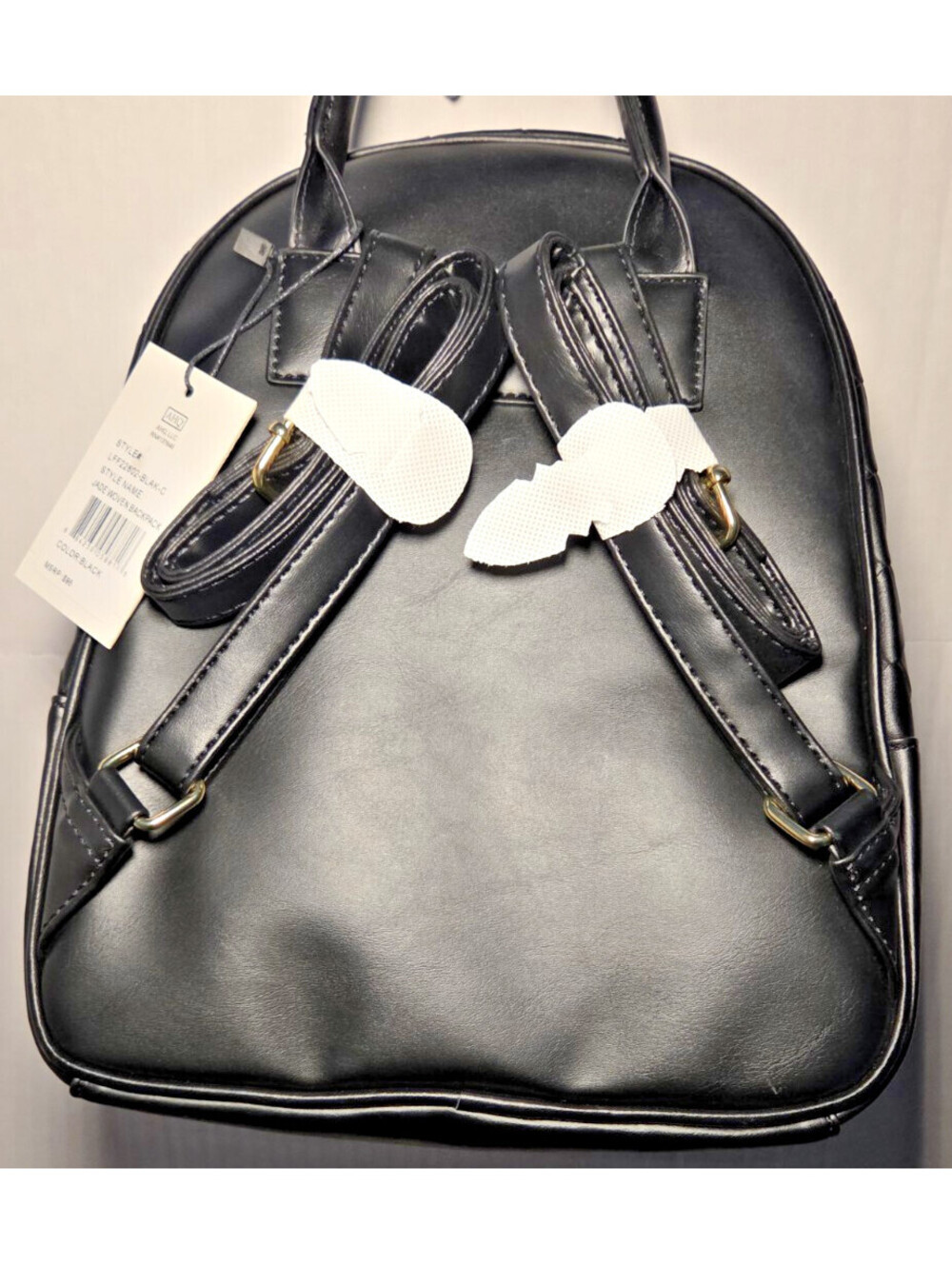 London Fog Jade Woven Backpack Purse Black NWT Gold Tone Vegan Leather - Picture 4 of 6